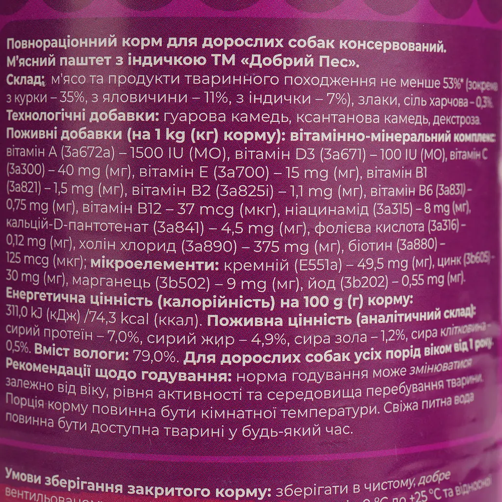 Вологий корм для собак Добрий Пес паштет з індичкою 415 г - фото 5