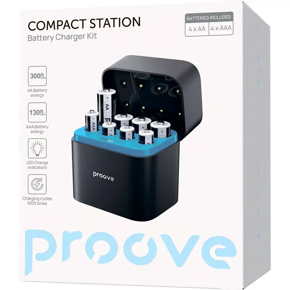 Зарядний пристрій + комплект 8 акумуляторних батарейок Proove Compact Station 8pcs (4xAAA + 4xAA) - фото 2