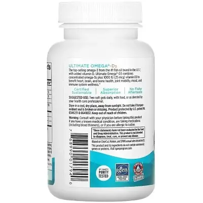 Вітамінно-мінеральний комплекс Nordic Naturals Омега-3 та вітамін D3, 1280 мг та 25 мкг (1000 МО), смак лимона, Ultima (NOR-01794) - фото 2
