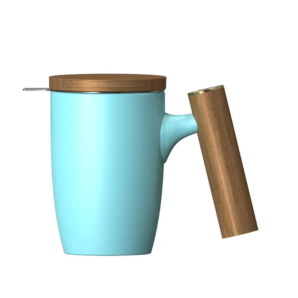 Чашка-заварник Wooden Brew Mug TM450-05A, 450 мл - Білий - фото 6