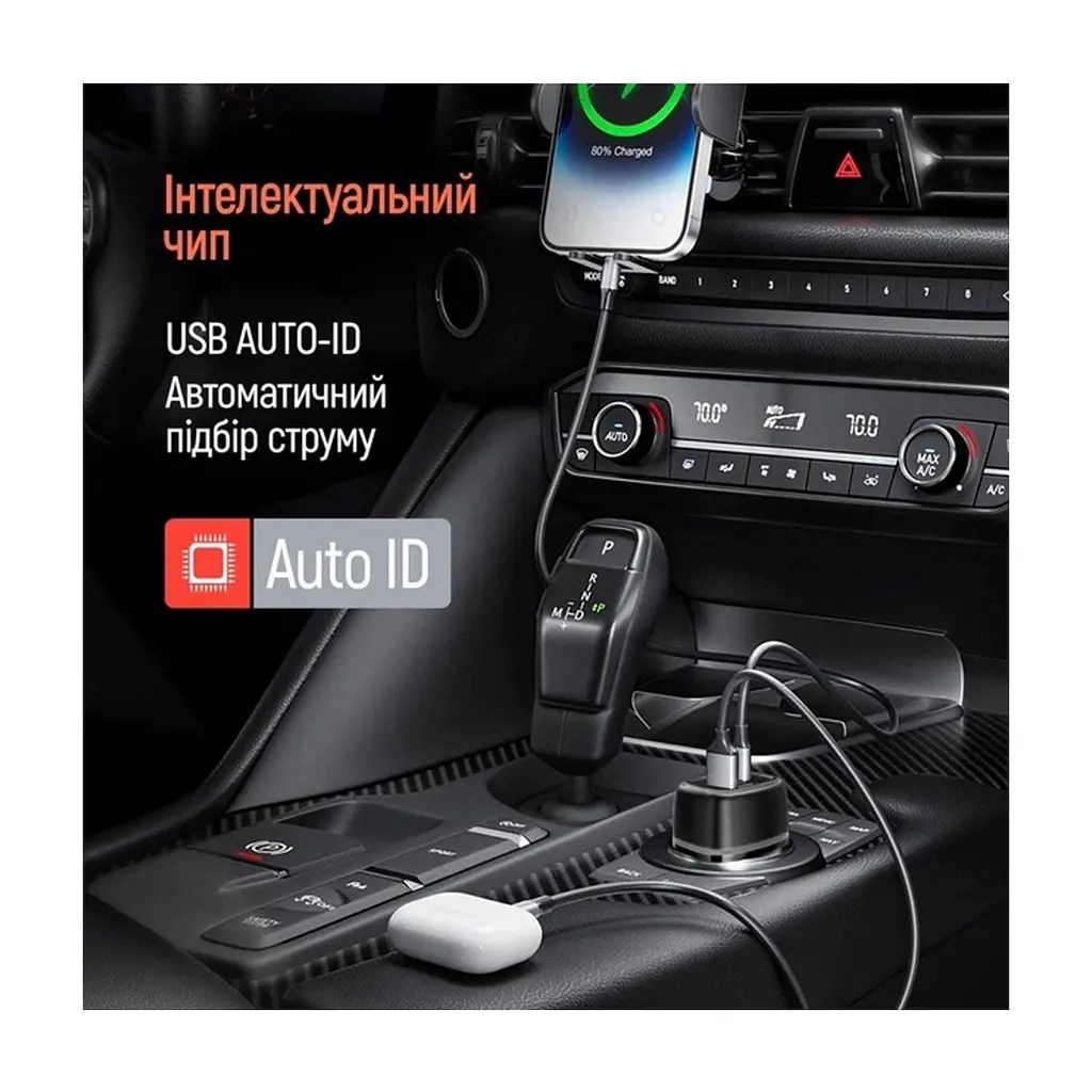Зарядний пристрій ColorWay USB-C PD45W + USB QC3.0 car adapter (CW-CHA067PD-BK) - фото 2