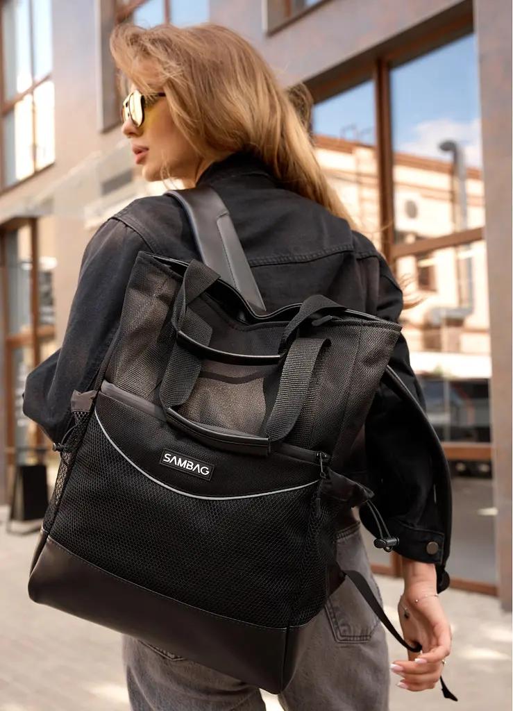Жіноча сумка-рюкзак Sambag Cargo чорний оксфорд 45 х 31 х 15 см (93541165) - фото 6
