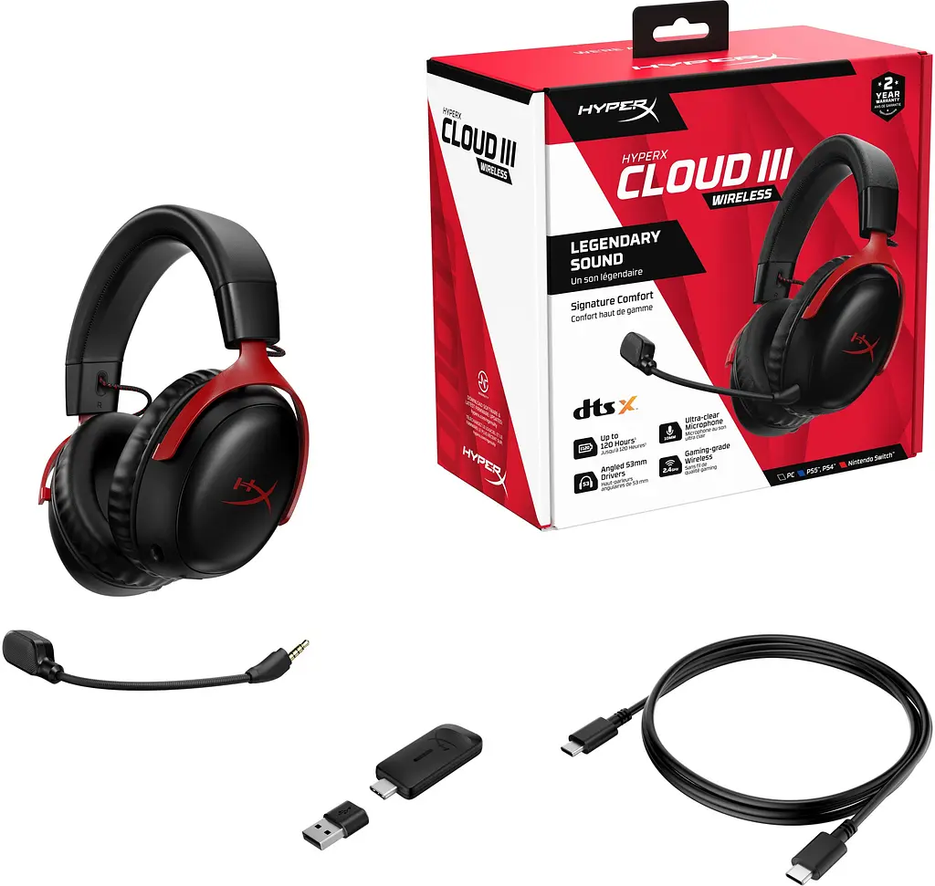 Гарнітура HyperX ігрова Cloud III WL/USB-A/USB-C чорно-червоний (77Z46AA) - фото 8