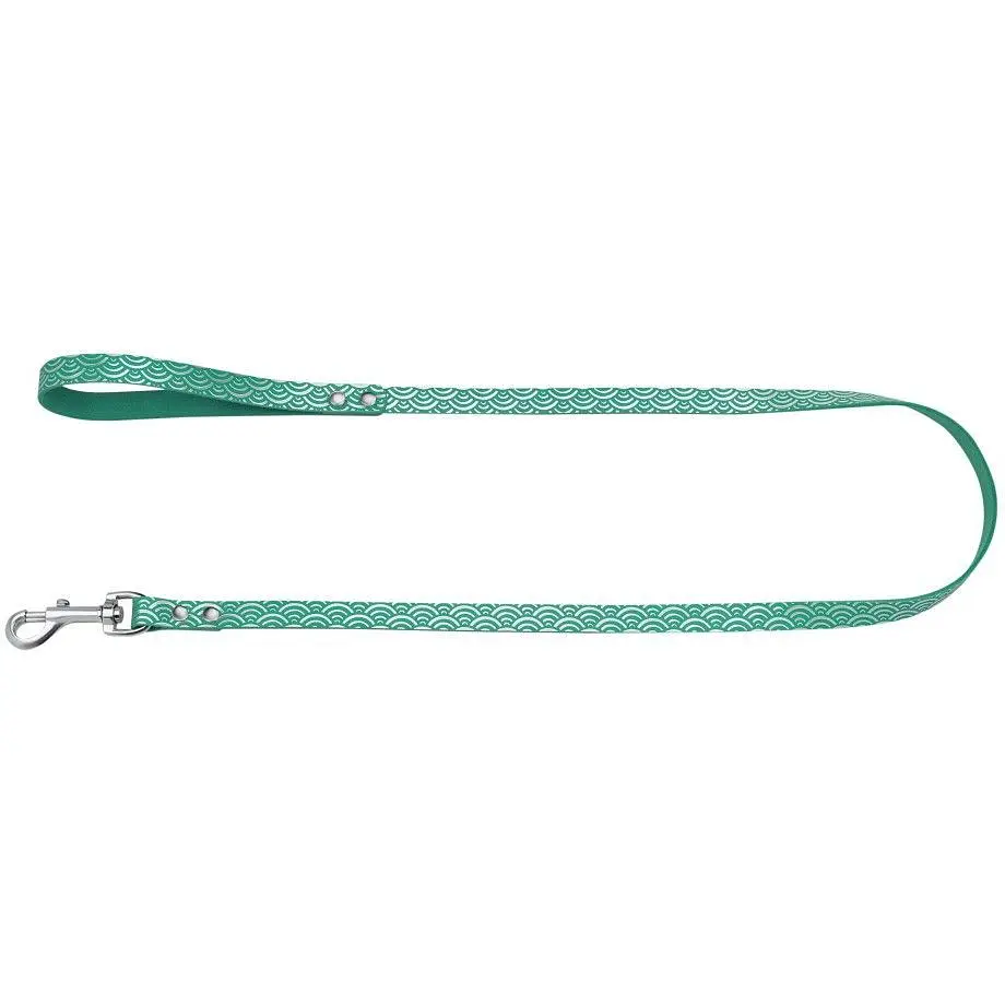 Поводок для собак BronzeDog Barksi Classic кожаный с серебряным тиснением Море S 120х1 см бирюзовый - фото 2