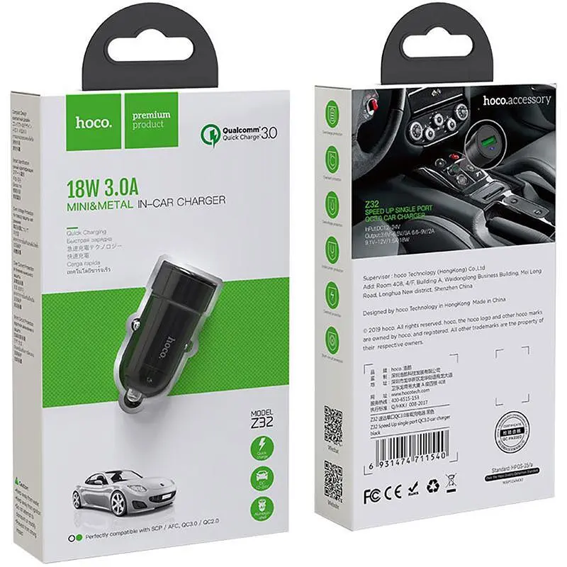 Автомобільний зарядний пристрій Hoco Z32A 1 USB QC 3.0 Black - фото 2