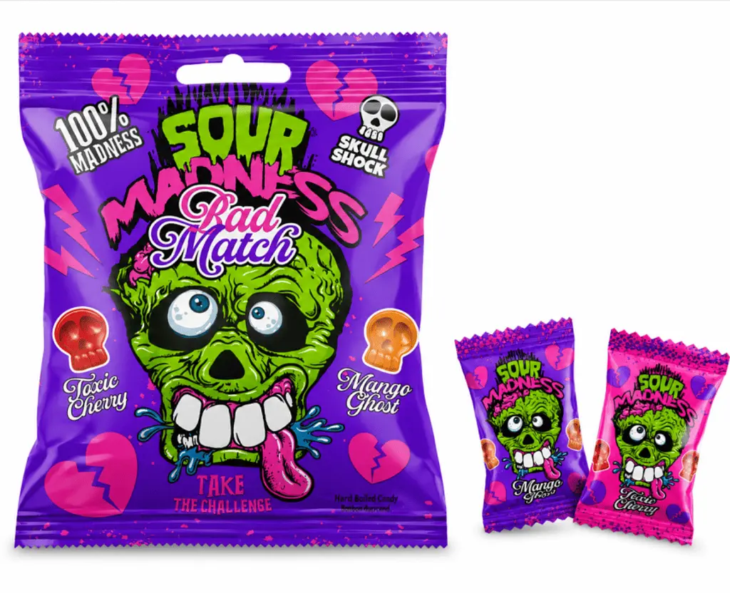 Кислі льодяники Sour Madness Bad Match Skull Shock 60г - фото 2
