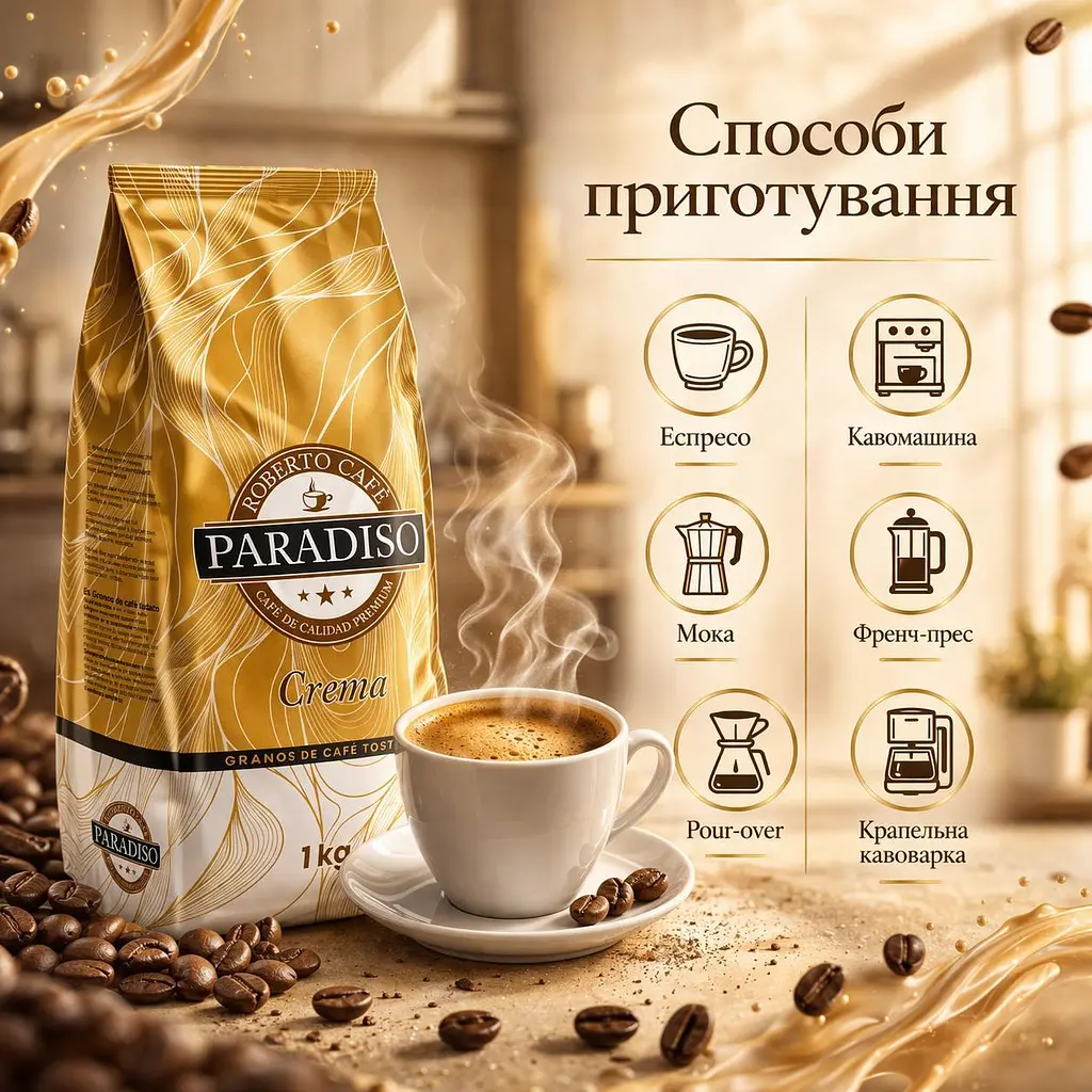 Кава в зернах Paradiso Crema 1 кг для кавомашини - фото 5