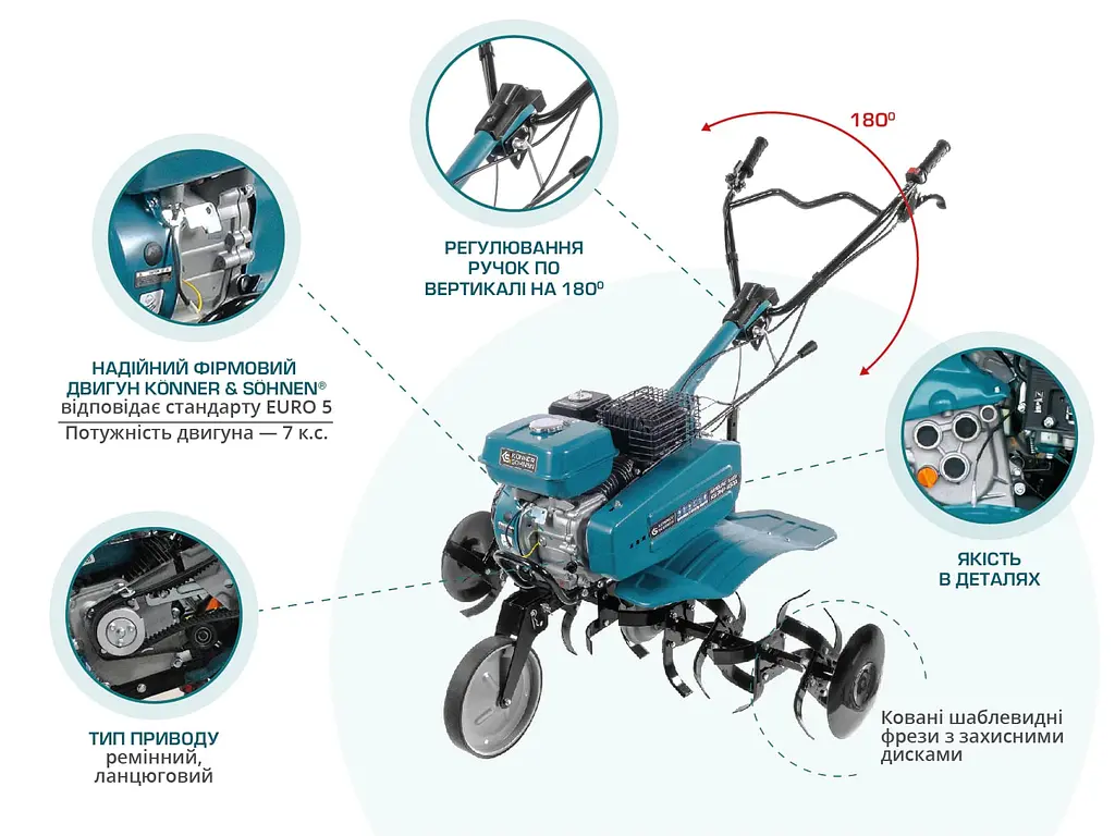 Konner & Sohnen Культиватор бензиновий KS 7HP-950A, 7.0кс, 105см, 62кг - фото 7