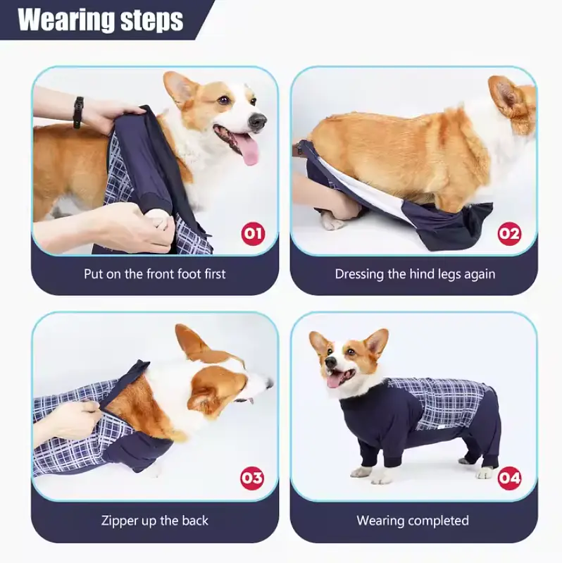 Комбінезон/попона для собак DoubleWin Recovery Suit Plaid Blue - фото 5