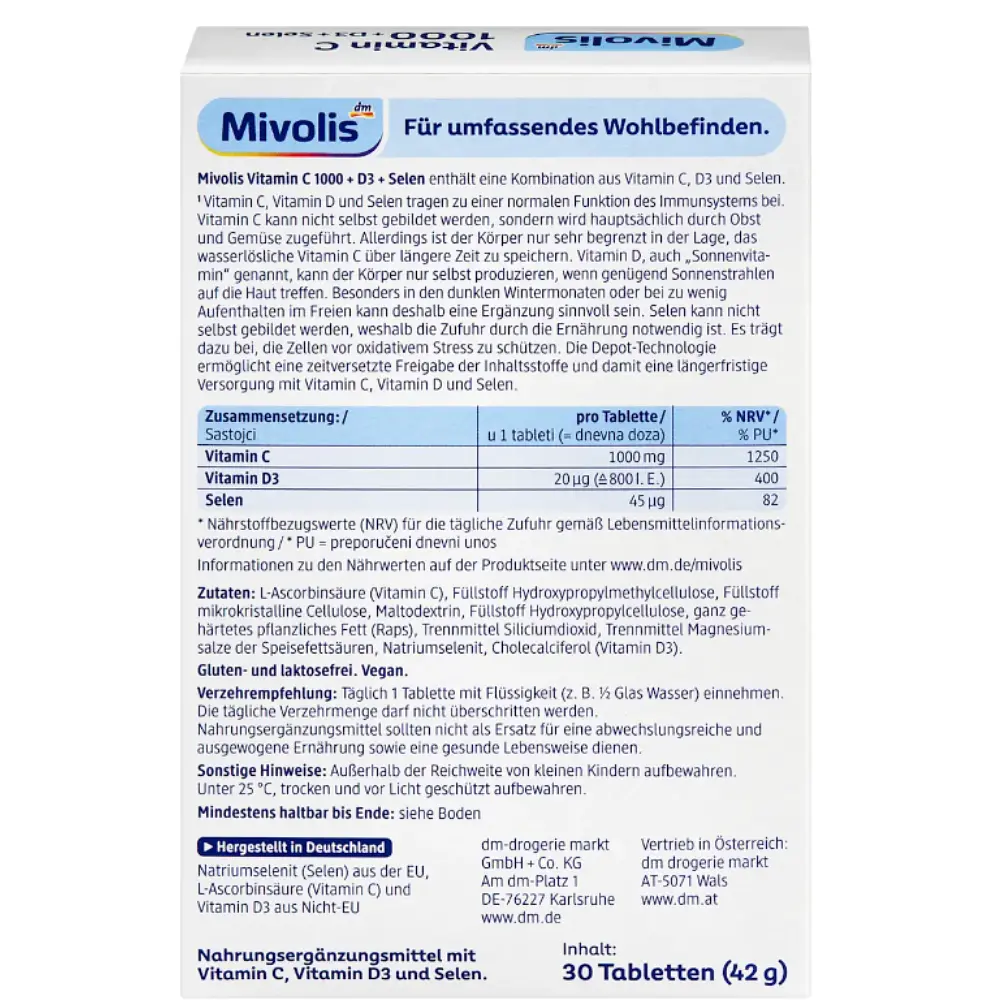 Вітаміни Mivolis витамин C 1000 + D3 + Селен 30 шт, 42 г, від DM (Німеччина) - фото 3