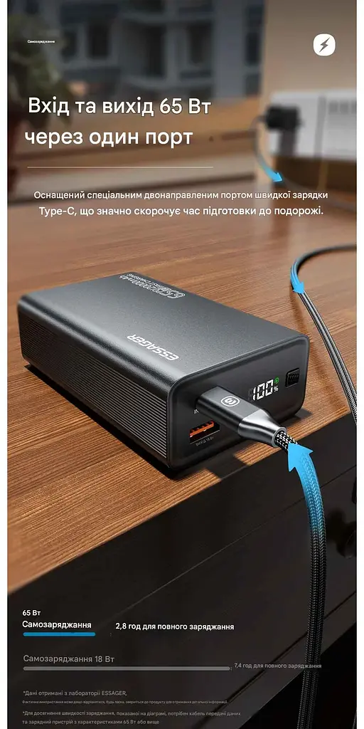 Павербанк Essager 20000mAh 65W PD 3.0 QC 4.0 для ноутбука, планшета та iPhone 17/16/15 - фото 6