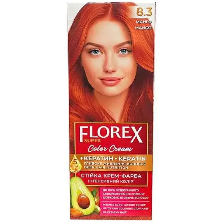 Крем-фарба Florex для волосся КЕРАТИН 8.3 Манго