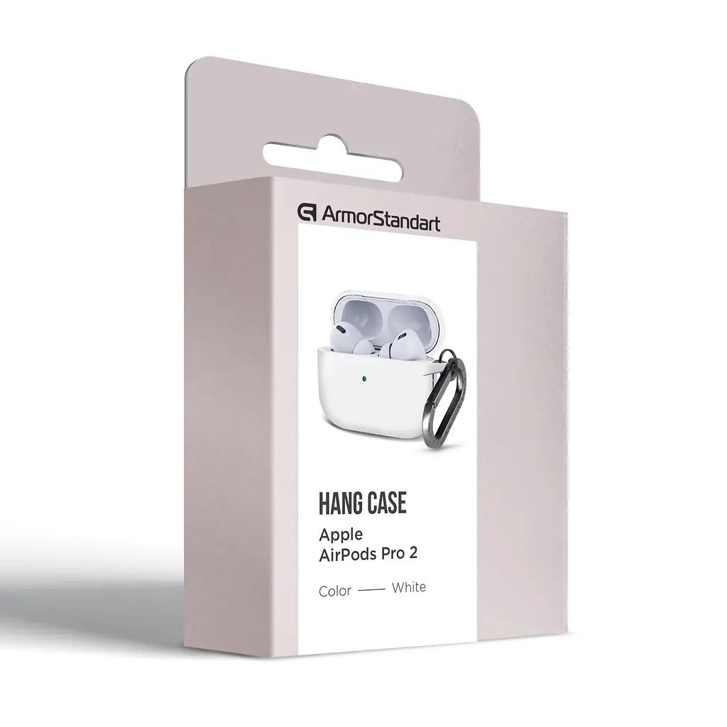 Силіконовий чохол для навушників Apple AirPods Pro 2 2022, Hang Case, білий, ультратонкий захисний кейс товщиною 2 мм, захист від подряпин, пилу та ударів, компактний, з карабіном для кріплення, ArmorStandart (ARM68586) - фото 8