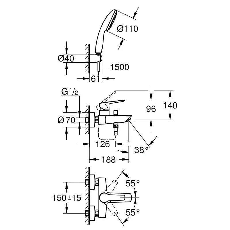 Набір змішувачів для ванни Grohe Eurosmart UA123302S0, Хром - фото 3