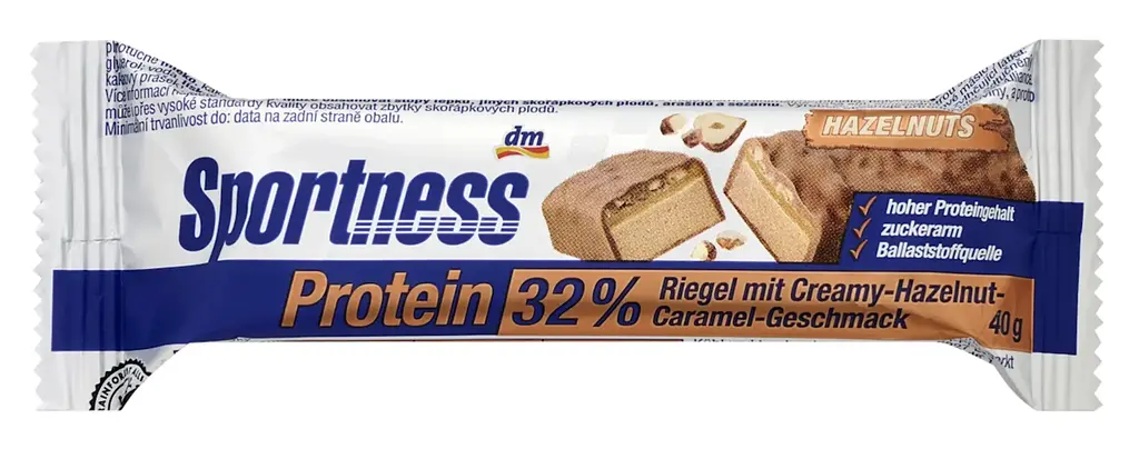 Протеїновий батончик Sportness 32% білку зі смаком фундука та карамелі, 40 г