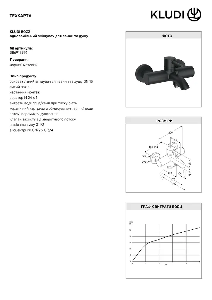 Смеситель для ванны Kludi Bozz DN 15 черный мат 386913976 - фото 4