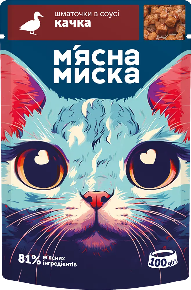 Вологий корм для котів "М'ясна Миска" шматочки в соусі з качкою 100 г