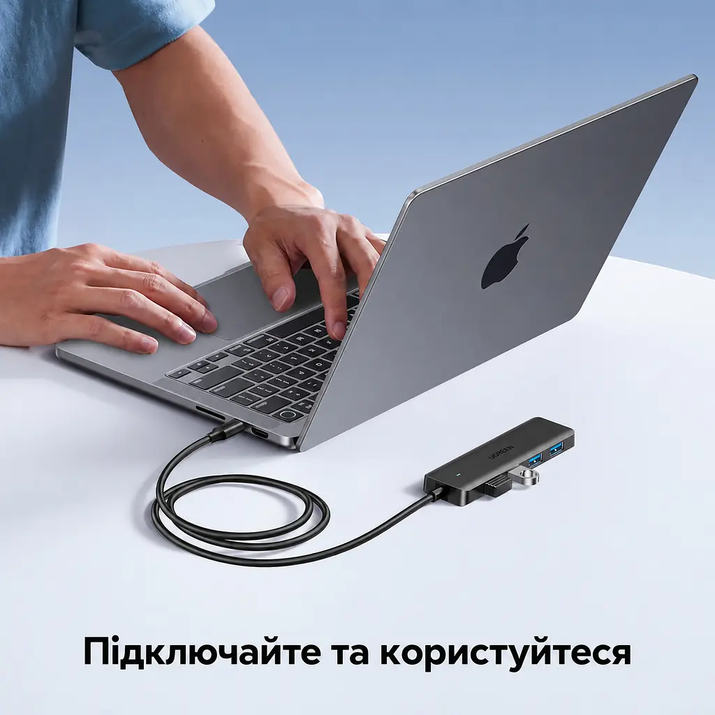 USB-хаб UGREEN CM219 USB-концентратор вхід USB-C та 4 виходи USB-A USB 3.2 Gen 1 теоретично до 5 Гбіт/с без драйверів у Windows macOS Linux з вбудованим кабелем 1 м чорний (75582) - фото 7