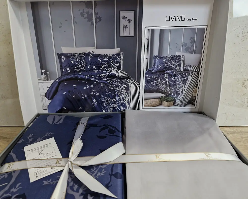 Турецька постільна білизна First Choice Cotton Satin Living Navy Blue євро - фото 3