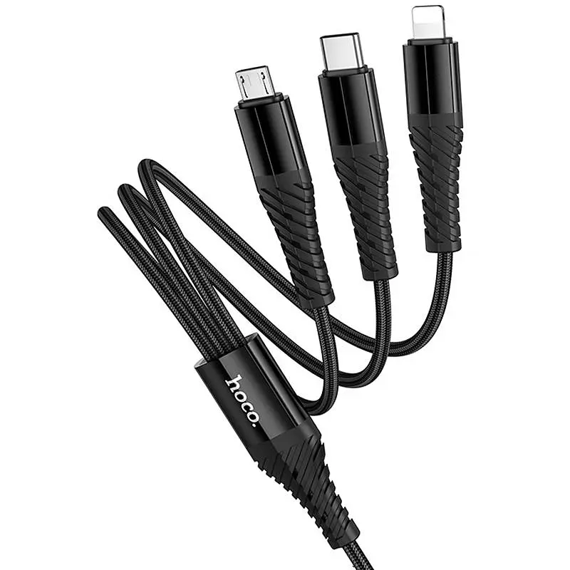 Кабель Hoco X123 Victory 3-в-1 Type-C – Lightning/Type-C/MicroUSB 3A (1 м) Черный - фото 4