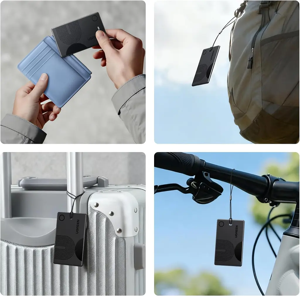 Bluetooth-трекери-картки для пошуку речей UGREEN Finder Slim 2 CM920 2 шт. AirTag Apple Find My для iOS та iPadOS без підтримки Android звуковий пошук 100 дБ сповіщення про залишені речі спільний доступ для 5 осіб режим втрати пошук через Apple Watch після налаштування водостійкість IP68 незамінна батарея без перезаряджання із заявленим ресурсом до 7 років темно-графітові з чорними деталями (75120A) - фото 4
