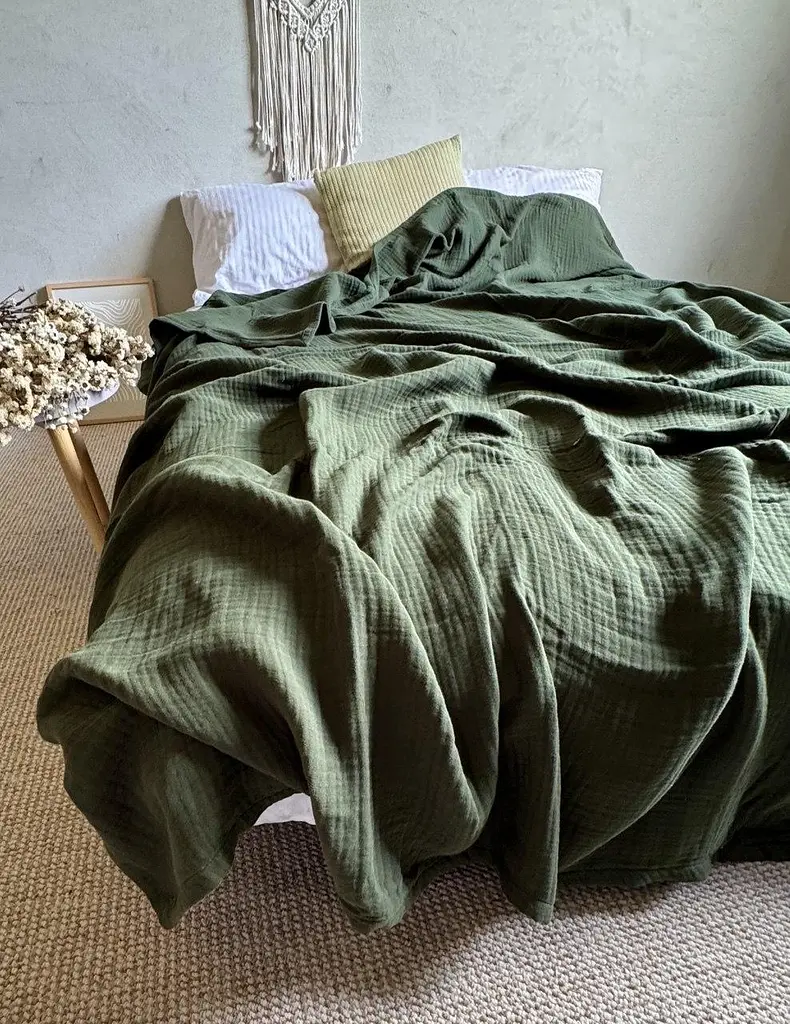 Покривало Zeintex Heaven муслінове бавовняне зелене 240х260 см - фото 6