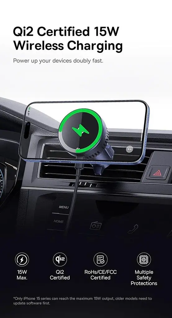 Автотримач і бездротове зарядне Baseus MagPro Series Magnetic Qi2 15 W чорний - фото 8