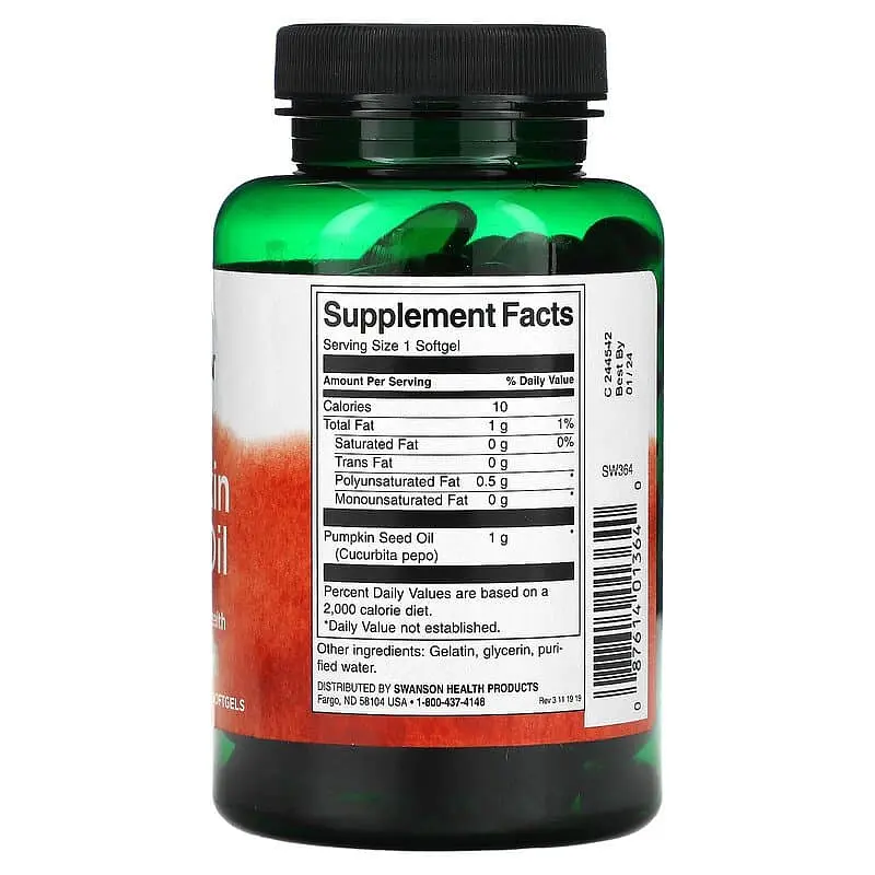 Масло семян тыквы Swanson Pumpkin Seed Oil 1.000 мг 100 гелевых капсул - фото 2