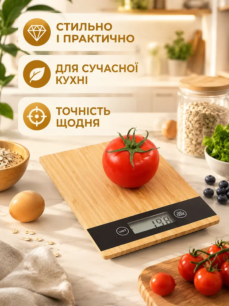 Бамбукові цифрові ваги для кухні до 5 кг з дисплеєм і функцією тари (49676010) - фото 8