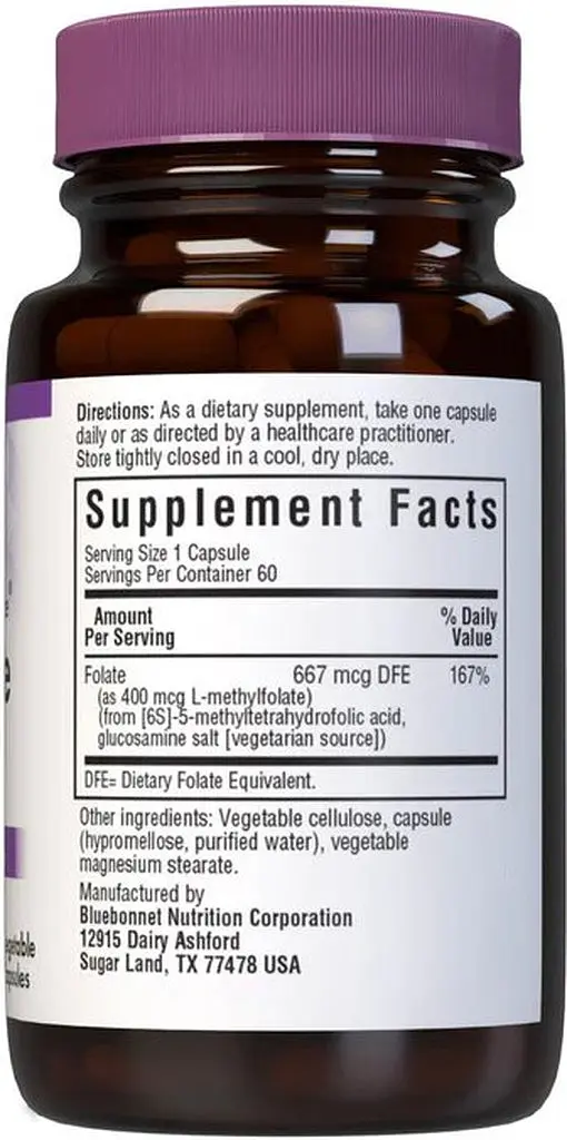 Фолиевая кислота Bluebonnet Nutrition Cellular Active Methylfolate 400 mcg, 60 вегакапсул - фото 2