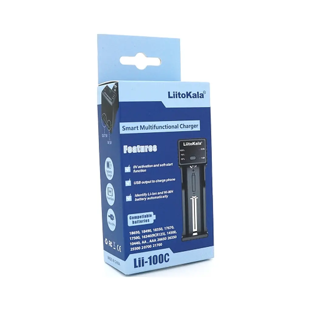 Зарядний пристрій для акумуляторів Liitokala 1 слот, LED-дисплей, USB, Li-ion/3.7 В/3.8 В, Li-Fe/3.2 В, Ni-MH/1.2 В (Lii-100C) - фото 4