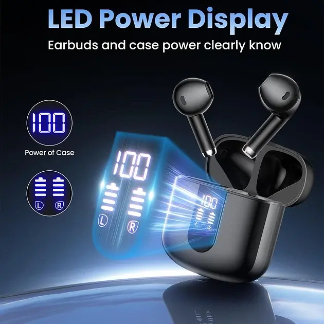 Беспроводные наушники S05-0699, Bluetooth 5.3, Deep Bass, 48г, LED-дисплей, IPX7, микрофон (Черные) - фото 6