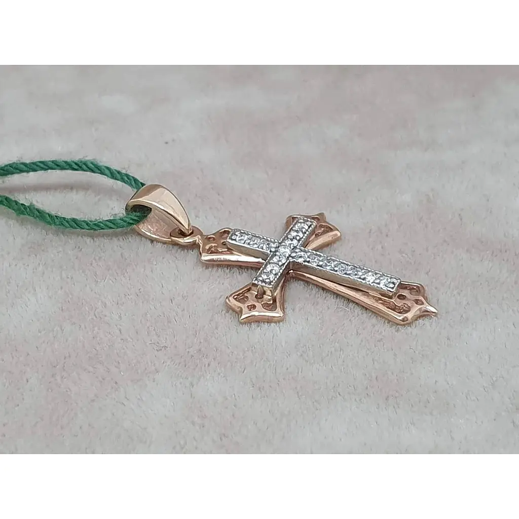 Золотий хрестик ЮЗ "Багет" з діамантами. 31004/4 - фото 2