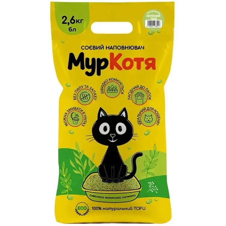 Наповнювач для туалетів Муркотя соя легкий аромат зелений чай 2.6 кг