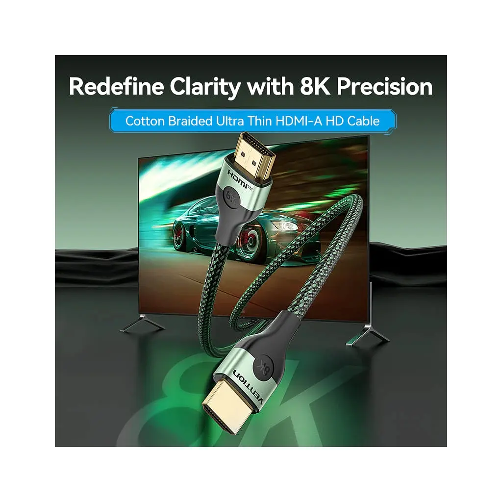 Кабель мультимедійний HDMI M to HDMI M 1.0m 8K60Hz ultra thin cotton braided green Vention (ALOGF) - фото 4