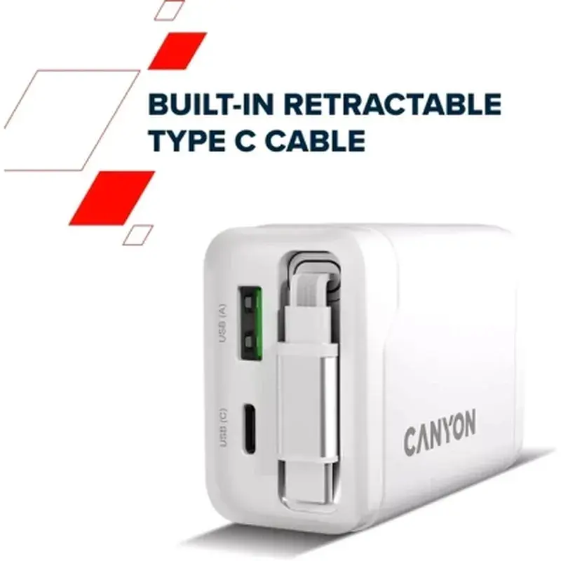 Зарядний пристрій Canyon 1xUSB-C PD65W + 1xUSB QC3.0 + cable USB-C to USB-C black (CNS-CURC65ACB) - фото 11