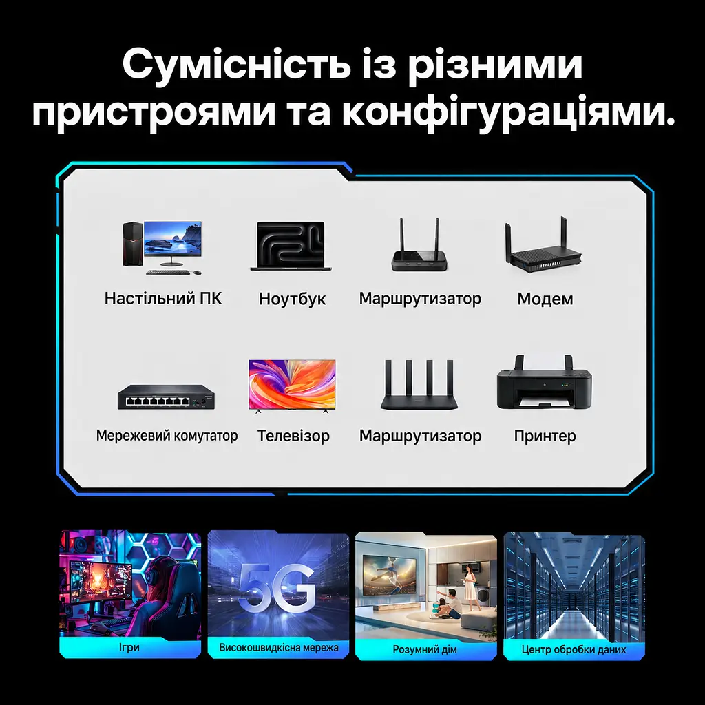 Патч-корд Ethernet Vention 2 м мережевий LAN-кабель RJ45 8P8C Cat7 до 10 Гбіт/с з подвійним екрануванням з гнучкою оболонкою 600 МГц чорний (ICHBH) - фото 8