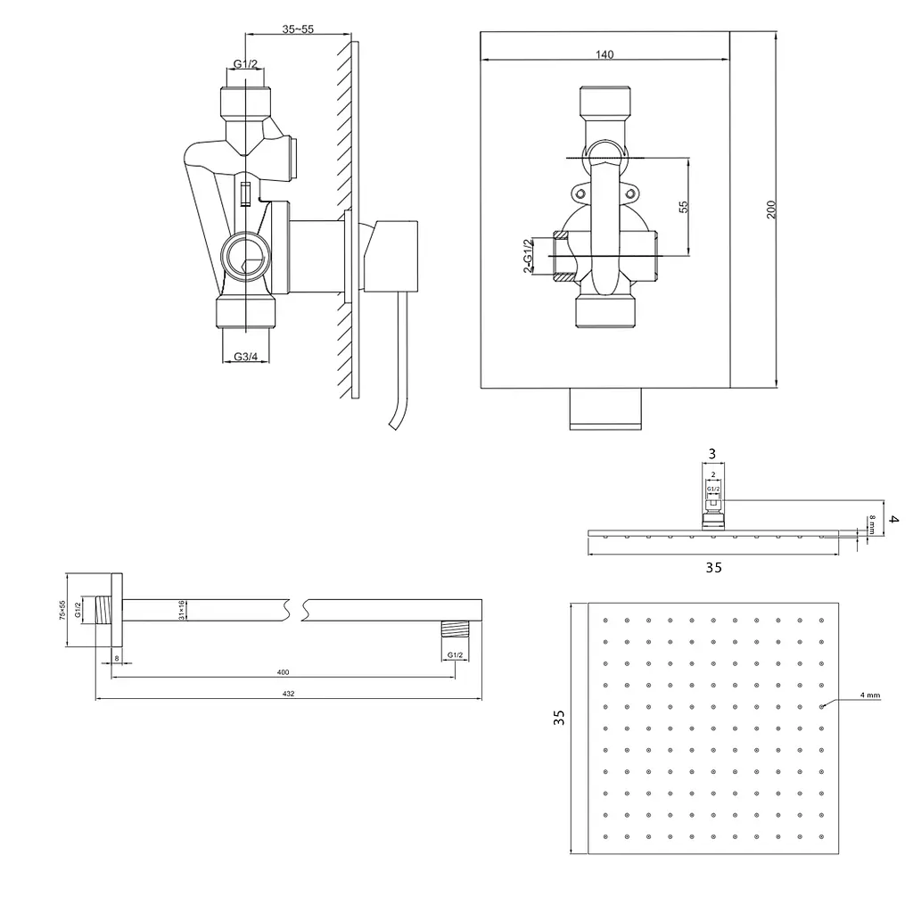 Душова система Kohlman Axis 35 chrome + BOX прихованого монтажу QW220NQ35, Хром - фото 2