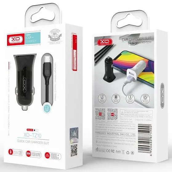 Автомобільне зарядне пристрій XO TZ10 double USB 12W 2.4A with MicroUSB cable Чорний - фото 2