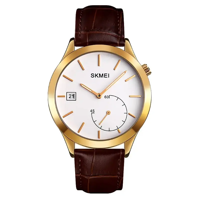 Мужские кварцевые часы Skmei 1581 Prestige коричневые с золотым - фото 2