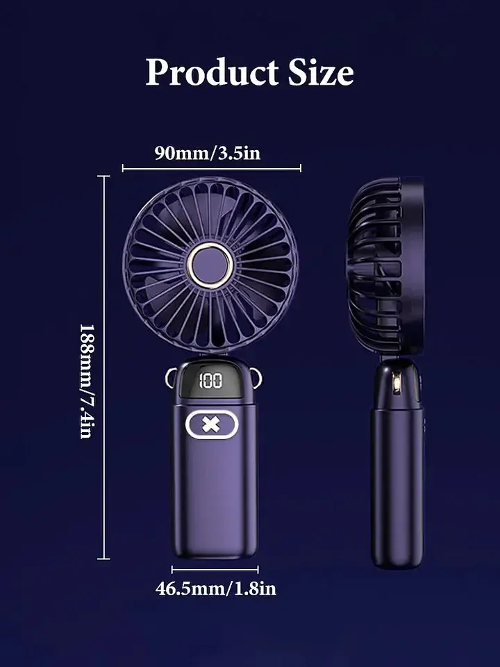 Портативний акумуляторний вентилятор на 5 швидкостей 3000 mAh 18,8 × 9 × 4,65 см Синій (00203) - фото 3