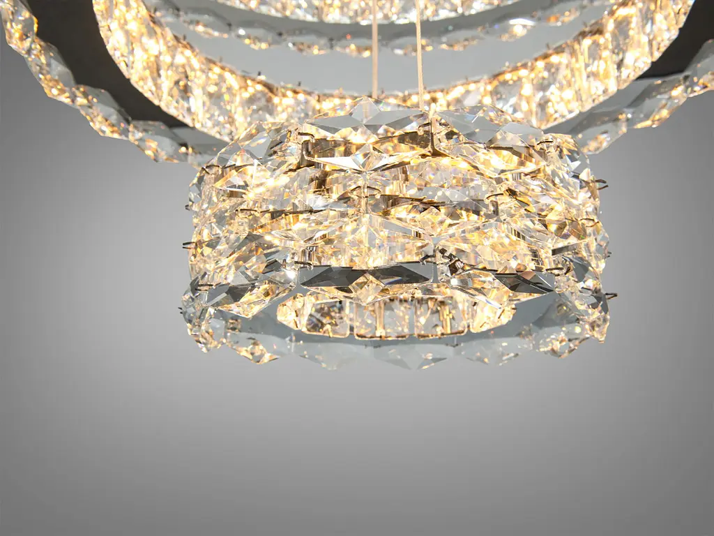 Підвісна LED люстра Diasha 7895/600+400+200CH з кришталем, хром, 70 W, з пультом, освітлення 10-20 м2 - фото 6