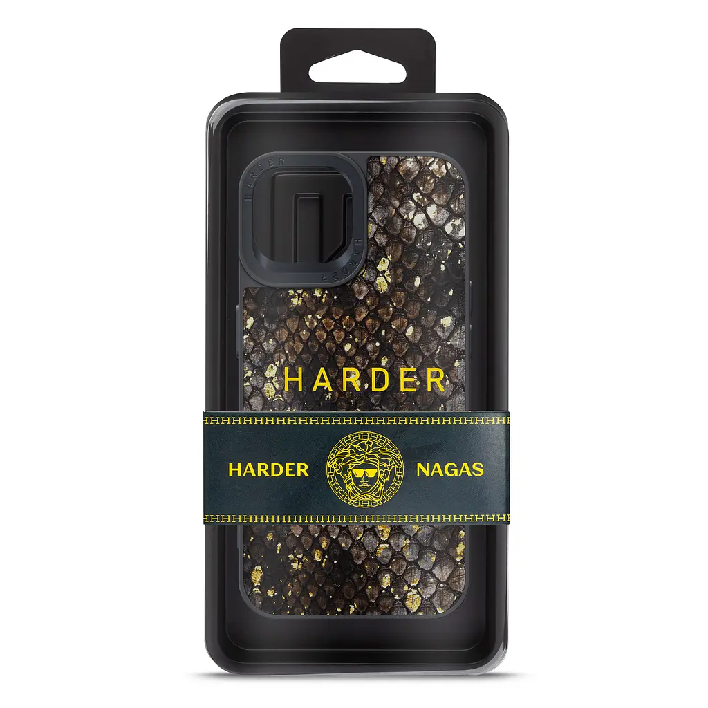 Кожаный чехол для Apple iPhone 14, Harder Nagas, черный, термополіуретан ТПУ + экокожа с имитацией шкуры Наги, панель, защита корпуса, противоударный, микрофибра, рамка вокру камеры, защита всего корпуса, (ARM76747) - фото 3