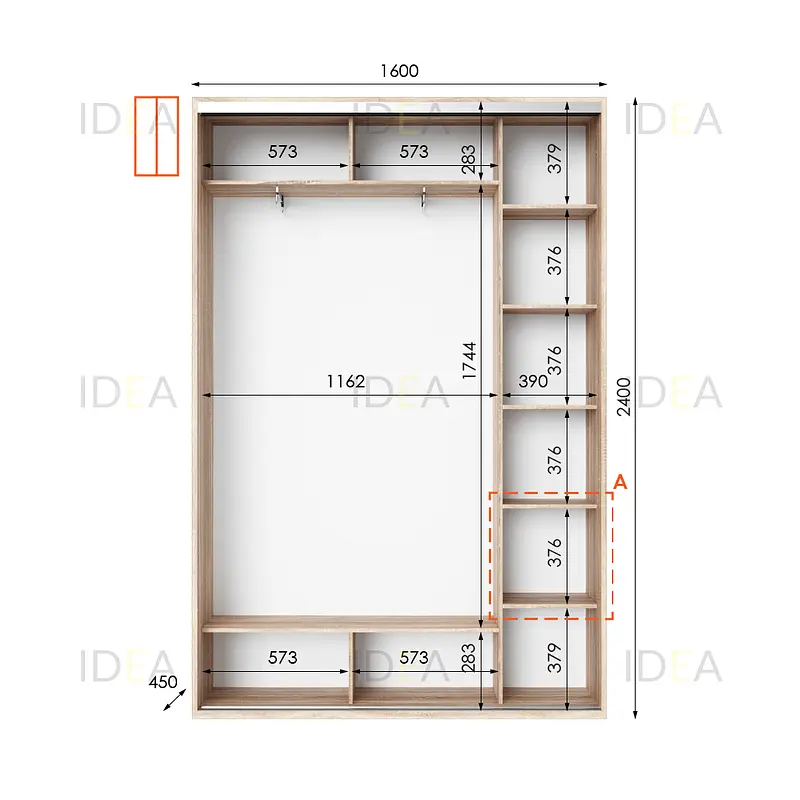 Шафа-купе Idea серія 1 160 x 45 x 240 см Дуб сонома Дзеркало - фото 2