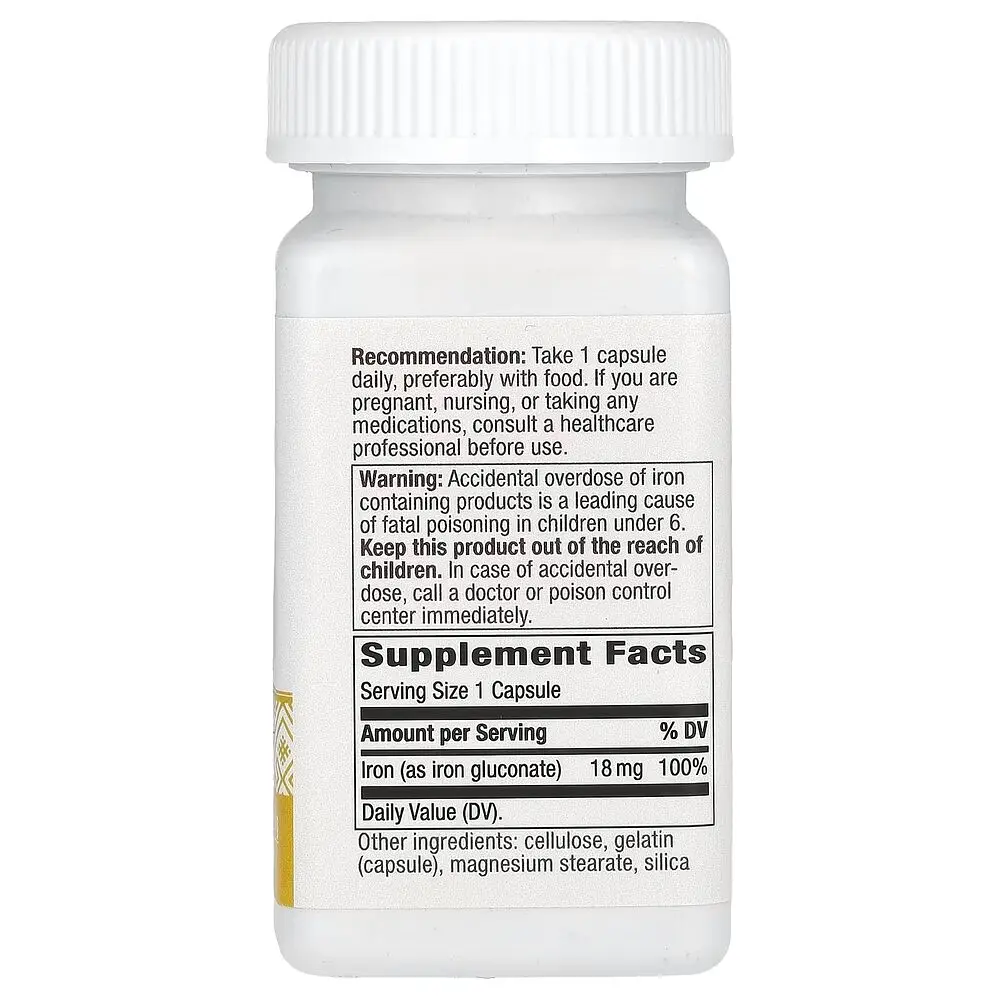 Залізо Nature's Way Iron 18 mg, 100 капсул для підтримки рівня гемоглобіну - фото 2
