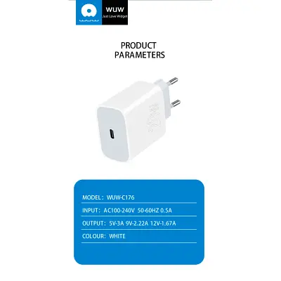 Зарядний пристрій WUW C176 USB-C PD 20 Вт білий (WUW-C176) - фото 2