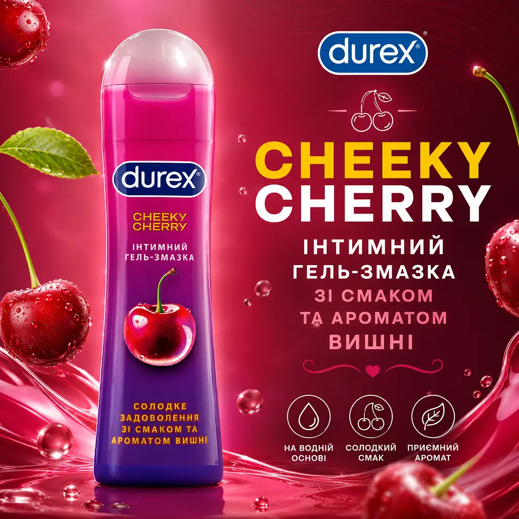 Лубрикант DUREX Cheeky Cherry 50 мл інтимна гель-змазка на водній основі зі смаком та ароматом вишні