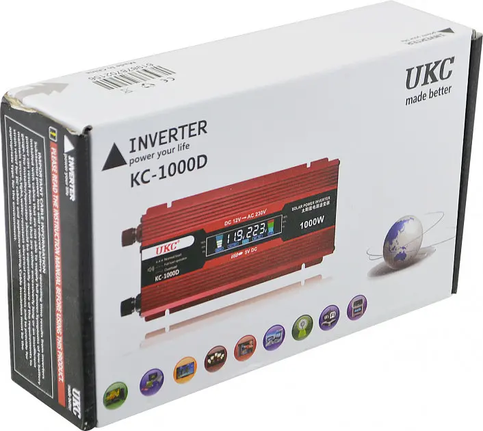 Автоінвертор-перетворювач напруги з LCD-екраном UKC 12 V-220 V 1000 W KC-1000D - фото 6