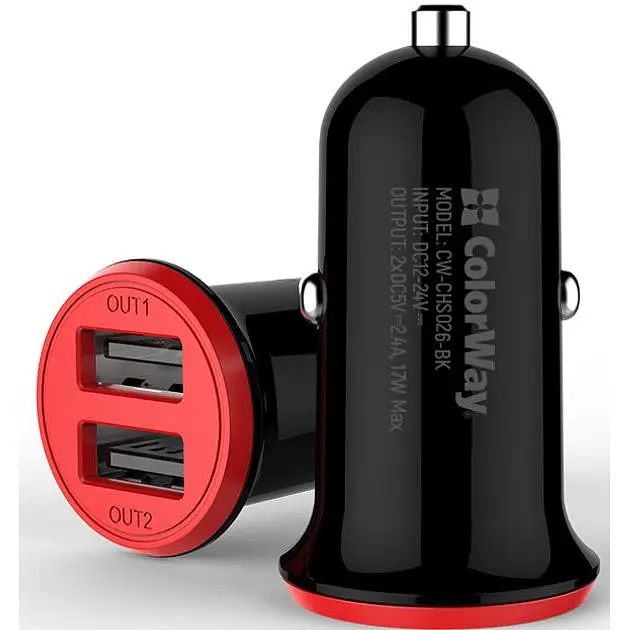Автомобільний зарядний пристрій ColorWay Auto ID 3.4A 17W Red-black (CW-CHA026-BK) - фото 3