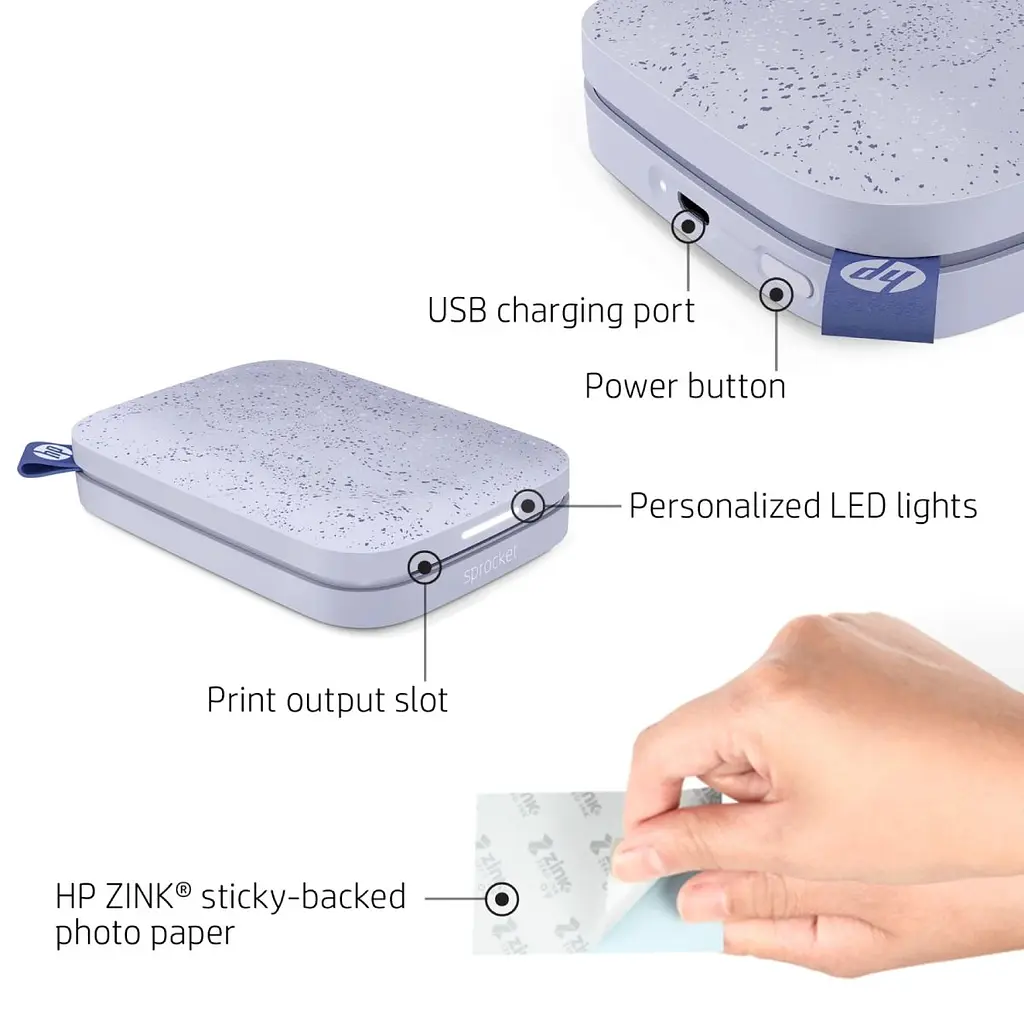 Фотодрукарка портативна HP Sprocket Purple 2"x3" 313x400dpi Zink 64MB Bluetooth колір фіолетовий (HPISPPR/HPISPR) - фото 2